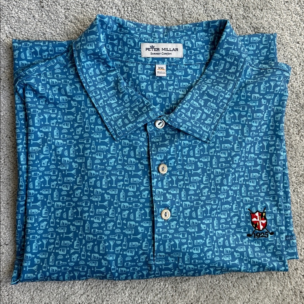 Peter Millar Cocktail Hour Teal Patterned Performance Polo Shirt